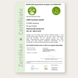 Veganes Zertifikat der Reparierenden Handcreme von UNYK Cosmetics.